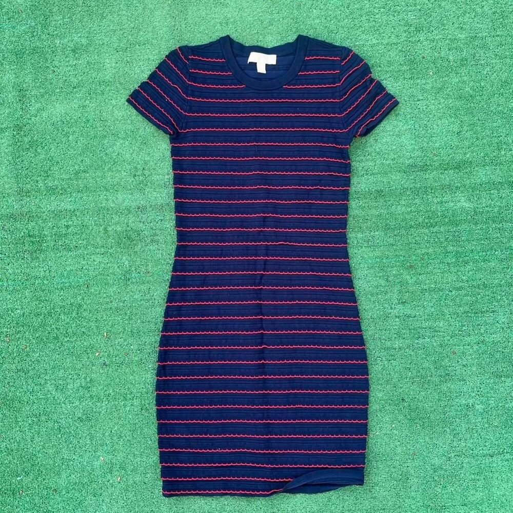 Michael Kors  Navy and Red Scalloped Striped Bodycon Mini Dres | Size S